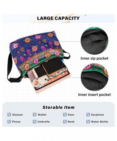 Hobo Handbag Crossbody Embroidery Mexican Flowers Trendy PU Leather Shoulder Bags Purses Ethnic Folk Floral Large Casual Slin...