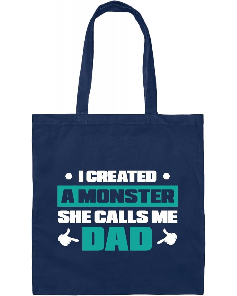 Father Design Gift for Dad I Created a Monster She Calls Me Dad Navy Black Multicolor Canvas Tote Bag $13.05 Totes