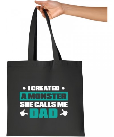 Father Design Gift for Dad I Created a Monster She Calls Me Dad Navy Black Multicolor Canvas Tote Bag $13.05 Totes