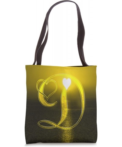 Heart Sunset Letter D Yellow Sun Beach Lake Ocean Love Name Tote Bag $12.02 Totes