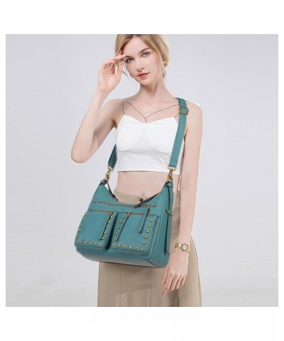 Purses and Handbags for Women Large Hobo Shoulder Bags Soft PU Leather Multi-Pocket Tote Bag K.gray Blue $19.80 Totes