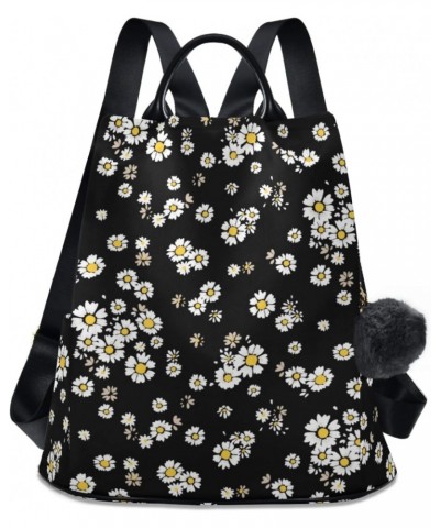 Beautiful Daisy Flowers Floral Black Backpack Purse for Women Anti Theft Fashion Back Pack Shoulder Bag $18.40 Backpacks