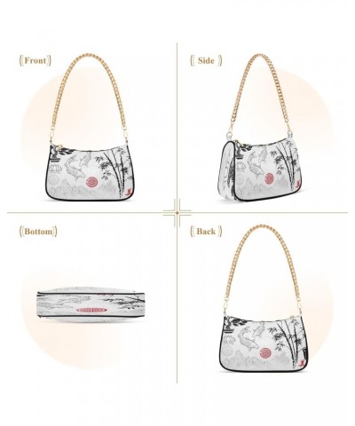 Chinese Oil Painting Small Chain Shoulder Bag for Women Travel Hobo Tote Handbag Clutch Purse with Zipper $13.50 Totes