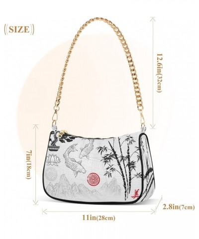 Chinese Oil Painting Small Chain Shoulder Bag for Women Travel Hobo Tote Handbag Clutch Purse with Zipper $13.50 Totes