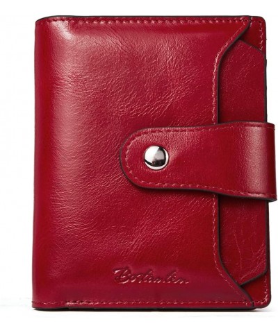 Women Leather Wallet RFID Blocking Small Bifold Zipper Pocket Wallet Card Case Purse with ID Window 1-a-wine red $14.00 Wallets