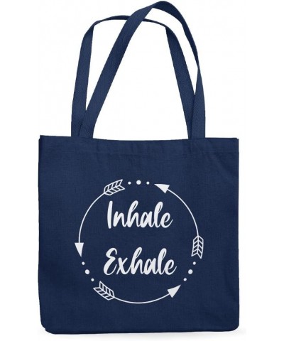 Inhale Exhale Canvas Tote Bag - Mindfulness Aesthetic Present - Mindfulness Aesthetic Gift Ideas Navy $12.39 Totes