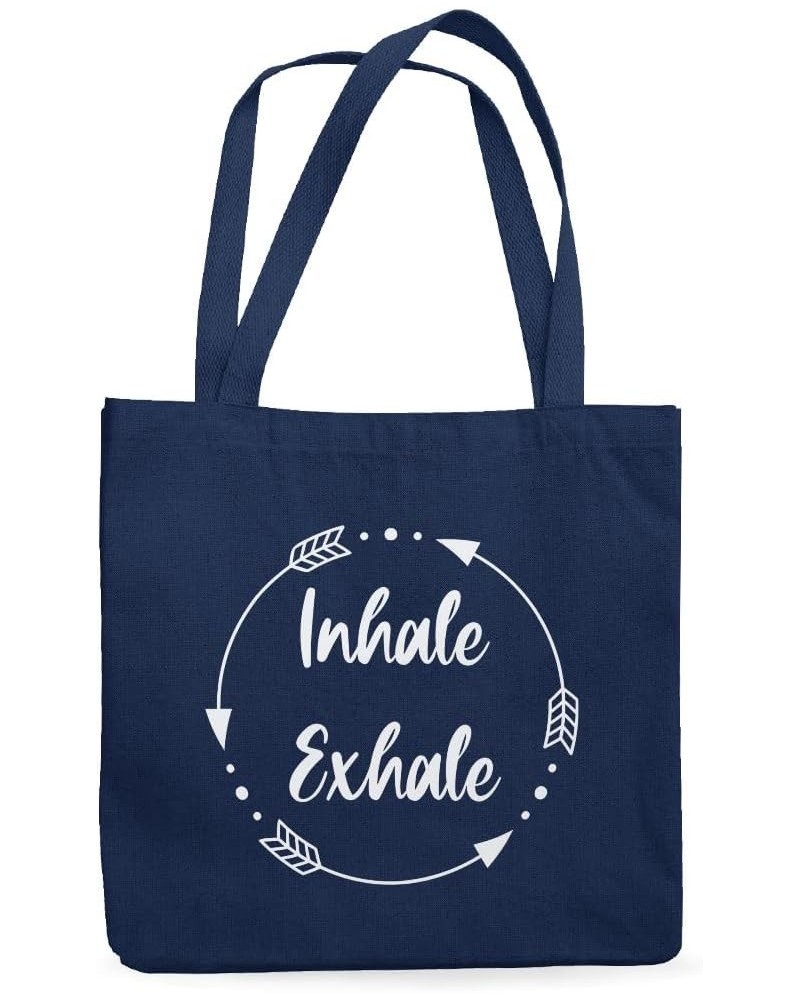 Inhale Exhale Canvas Tote Bag - Mindfulness Aesthetic Present - Mindfulness Aesthetic Gift Ideas Navy $12.39 Totes