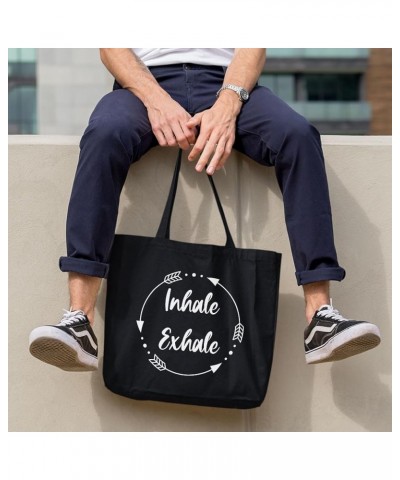 Inhale Exhale Canvas Tote Bag - Mindfulness Aesthetic Present - Mindfulness Aesthetic Gift Ideas Navy $12.39 Totes