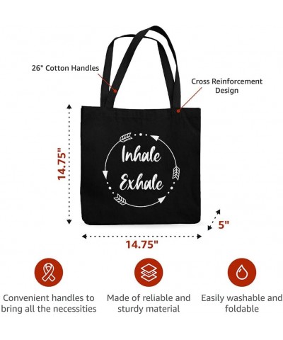 Inhale Exhale Canvas Tote Bag - Mindfulness Aesthetic Present - Mindfulness Aesthetic Gift Ideas Navy $12.39 Totes