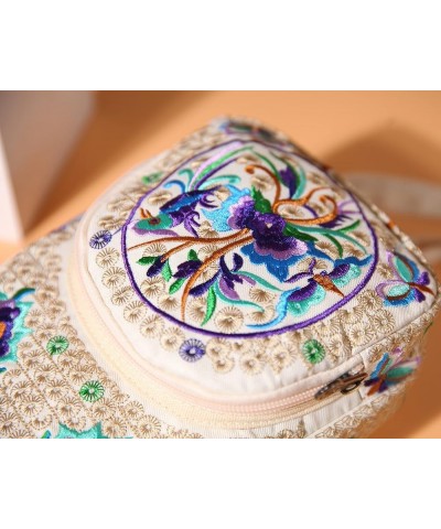 Canvas Crossbody Bag Cell phone Pouch Coin Purse for Women OR Girls Embroidery Hx15-purple Flower $10.66 Crossbody Bags