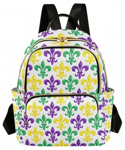 Mardi Gras Women Backpack Fleur De Lis Purple Yellow Green Anti-Theft Travel Backpack with Luggage Belt Durable Handbag Lady ...