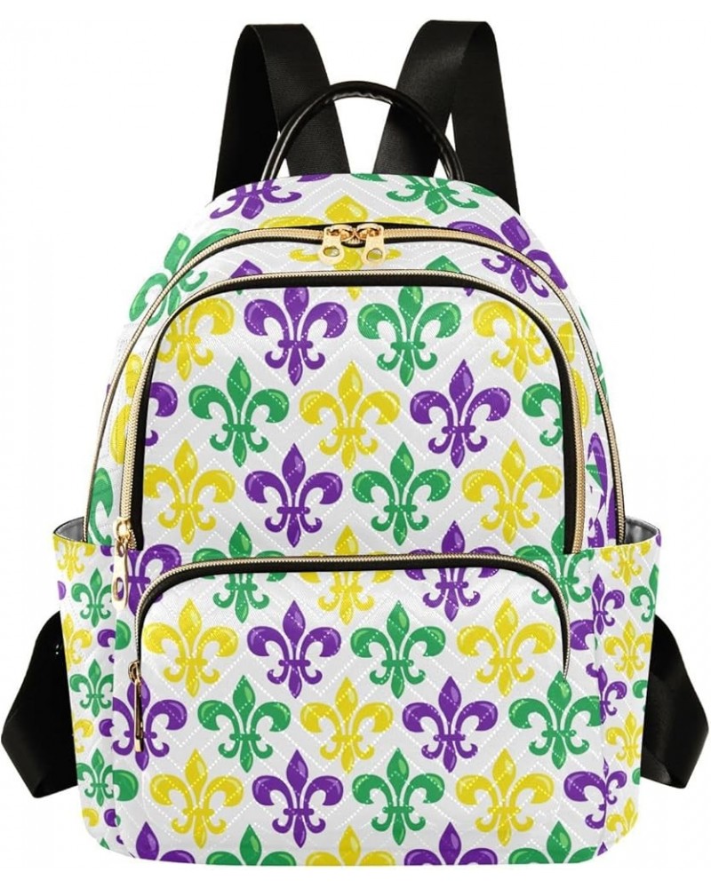 Mardi Gras Women Backpack Fleur De Lis Purple Yellow Green Anti-Theft Travel Backpack with Luggage Belt Durable Handbag Lady ...