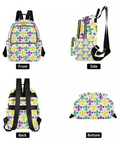 Mardi Gras Women Backpack Fleur De Lis Purple Yellow Green Anti-Theft Travel Backpack with Luggage Belt Durable Handbag Lady ...