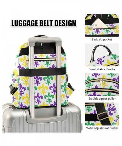 Mardi Gras Women Backpack Fleur De Lis Purple Yellow Green Anti-Theft Travel Backpack with Luggage Belt Durable Handbag Lady ...