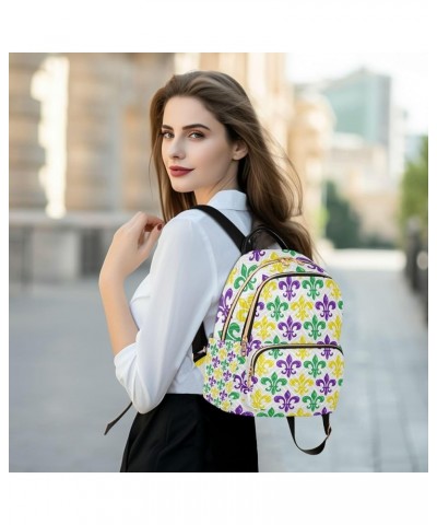 Mardi Gras Women Backpack Fleur De Lis Purple Yellow Green Anti-Theft Travel Backpack with Luggage Belt Durable Handbag Lady ...