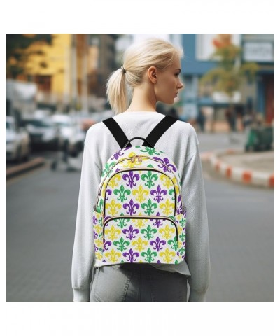 Mardi Gras Women Backpack Fleur De Lis Purple Yellow Green Anti-Theft Travel Backpack with Luggage Belt Durable Handbag Lady ...