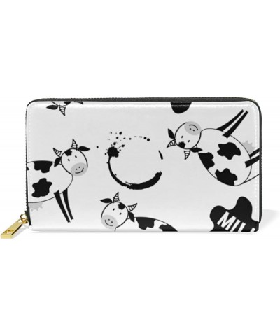 Vintage Pug Dogs Puppies Black White Pattern Women Leather Zipper Long Wallet, Coin Clutch Pouch Pocket Key CardLarge Capacit...