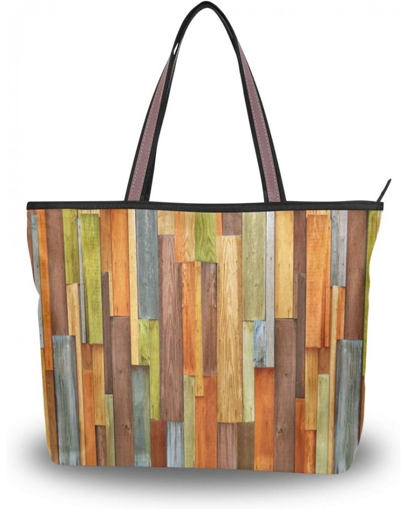 QMXO Wooden Colorful Texture Handbags and Purse for Women Tote Bag Large Capacity Top Handle Shopper Shoulder Bag $9.66 Totes