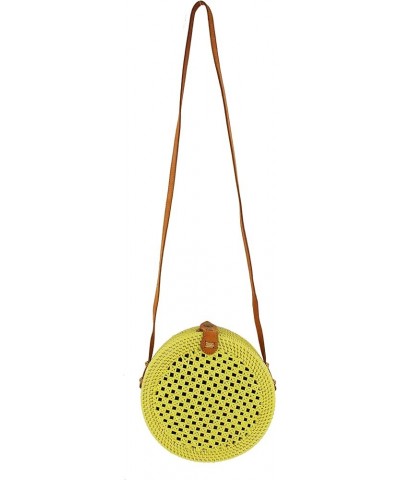 Rattan Circle Crossbody Bag Handmade in Bali With Leather Straps Yellow $24.72 Crossbody Bags