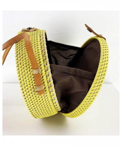 Rattan Circle Crossbody Bag Handmade in Bali With Leather Straps Yellow $24.72 Crossbody Bags