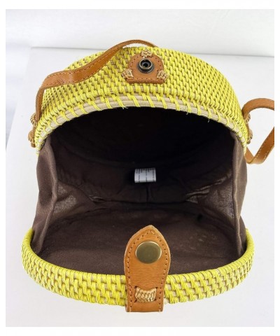 Rattan Circle Crossbody Bag Handmade in Bali With Leather Straps Yellow $24.72 Crossbody Bags