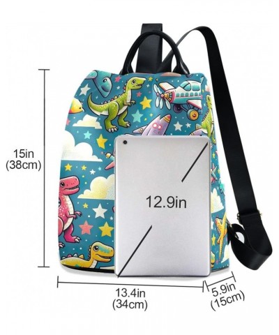 Cute Cartoon Birds Women's Backpack Purse Anti Theft Casual Fashion Bag with Pompom Blue Sky Dinosaurs Aircrafts $26.99 Backp...