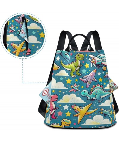 Cute Cartoon Birds Women's Backpack Purse Anti Theft Casual Fashion Bag with Pompom Blue Sky Dinosaurs Aircrafts $26.99 Backp...