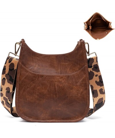 Women Crossbody Handbag Retro Vegan Leather Messenger Bag with Romovable Leopard Shoulder Strap New Coffee Medium $16.11 Shou...