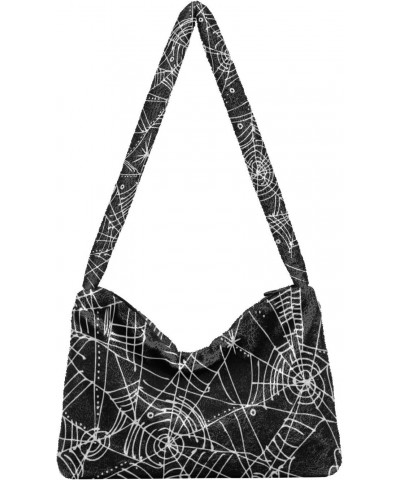 Black and White Web Shoulder Tote Bags for Women Furry Crossbody bag Hobo Handbag Purses for Teen Girls University $11.54 Totes