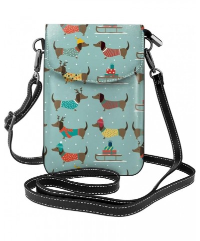 Crossbody Phone Bags for Women Leather Cell Phone Purse Lightweight Cell Phone Wallet Christmas Dachshunds $17.66 Crossbody Bags