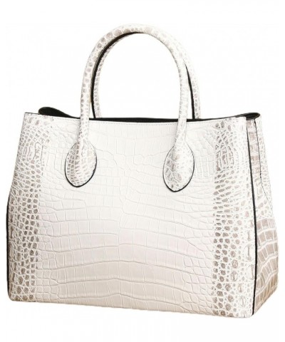 Women's Genuine Leather Handbags Stylish Crocodile Print Large Capacity Top Handle Satchel Tote Crossbody Shoulder Bag White ...