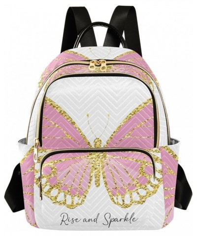 Gold Pink Butterfly Women's Backpack Purse Fashion Travel Anti Theft Backpack Casual Daypack for Work College,S Medium $13.95...