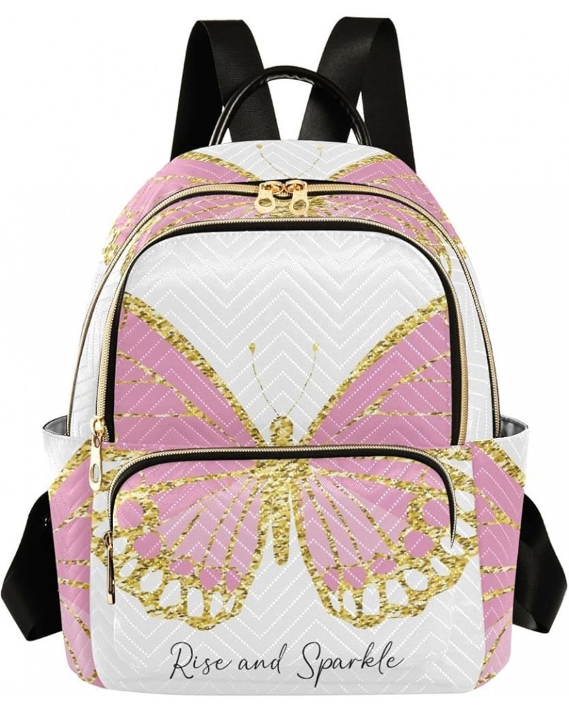 Gold Pink Butterfly Women's Backpack Purse Fashion Travel Anti Theft Backpack Casual Daypack for Work College,S Medium $13.95...