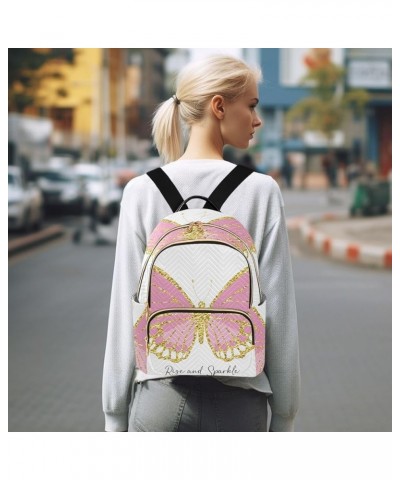 Gold Pink Butterfly Women's Backpack Purse Fashion Travel Anti Theft Backpack Casual Daypack for Work College,S Medium $13.95...