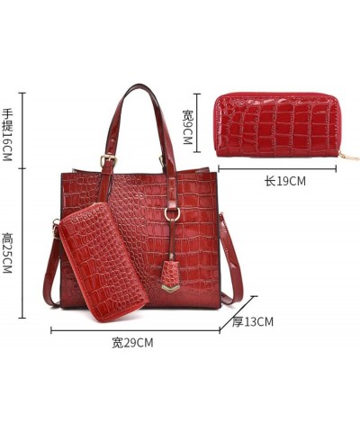 Women's Retro Crocodile Pattern PU Two-piece Set Portable Zipper Handbag (black) Dark Red $32.13 Handbags