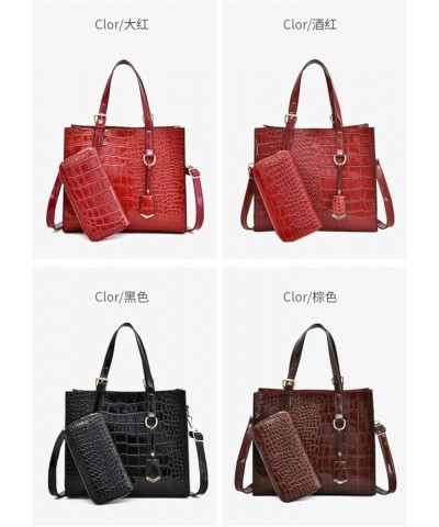 Women's Retro Crocodile Pattern PU Two-piece Set Portable Zipper Handbag (black) Dark Red $32.13 Handbags