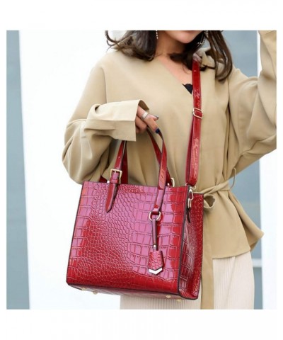 Women's Retro Crocodile Pattern PU Two-piece Set Portable Zipper Handbag (black) Dark Red $32.13 Handbags