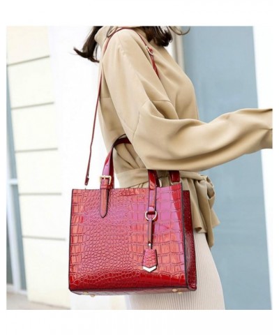 Women's Retro Crocodile Pattern PU Two-piece Set Portable Zipper Handbag (black) Dark Red $32.13 Handbags