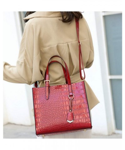 Women's Retro Crocodile Pattern PU Two-piece Set Portable Zipper Handbag (black) Dark Red $32.13 Handbags