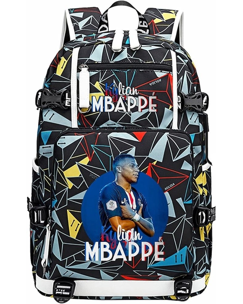 Football Star USB Charging Port Rucksack Mbappe Bookbag-Classic Large Capacity Travel Knapsack Lightweight Daypack One Size G...