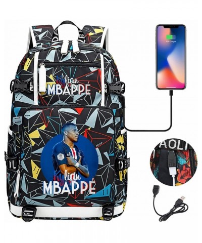 Football Star USB Charging Port Rucksack Mbappe Bookbag-Classic Large Capacity Travel Knapsack Lightweight Daypack One Size G...