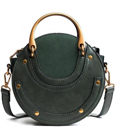 Vintage Frosted Stitching Small Round Bag Shoulder Bags for Women Female Handbags Crossbody Bags Green $19.39 Shoulder Bags