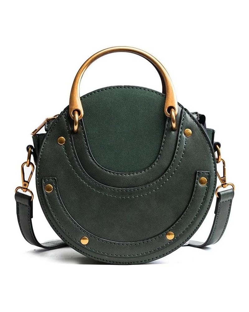 Vintage Frosted Stitching Small Round Bag Shoulder Bags for Women Female Handbags Crossbody Bags Green $19.39 Shoulder Bags