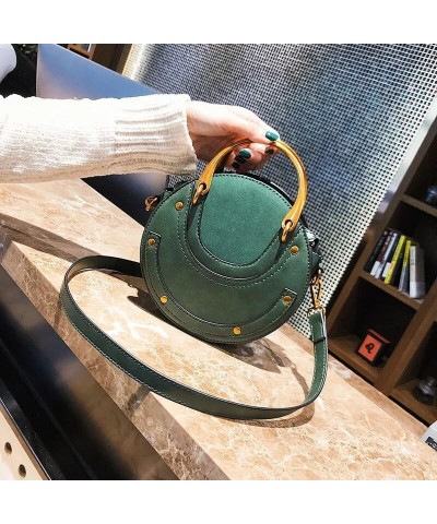 Vintage Frosted Stitching Small Round Bag Shoulder Bags for Women Female Handbags Crossbody Bags Green $19.39 Shoulder Bags