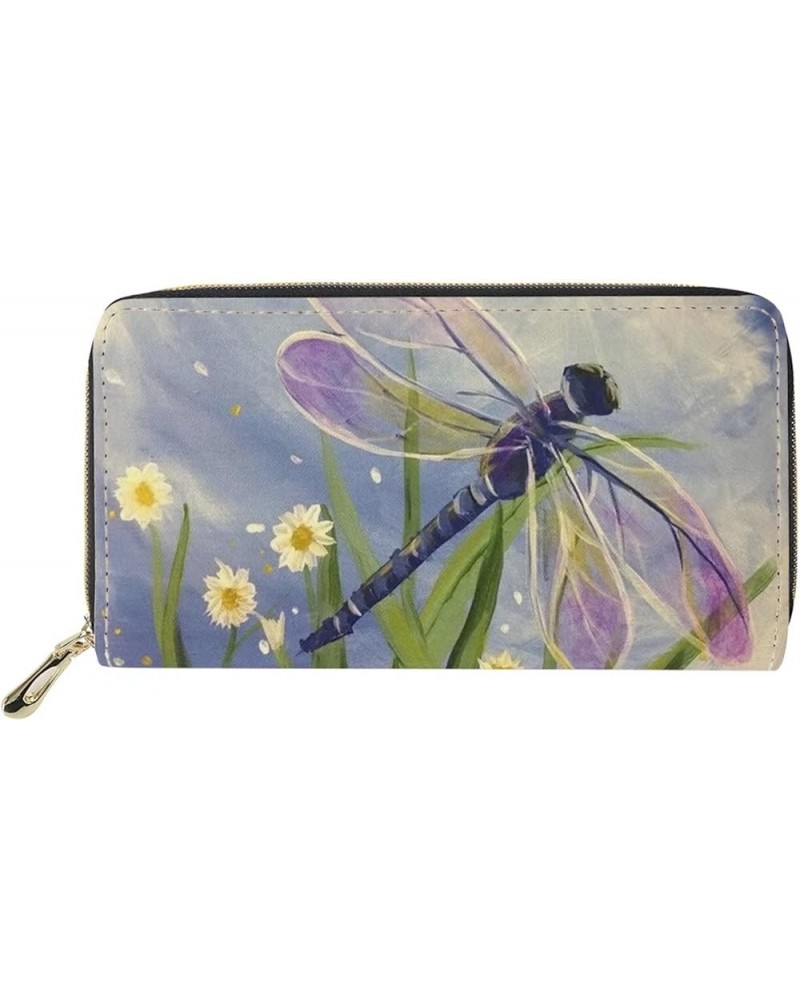 Purple Butterfly Print Purse Long for Handbags Wallet for Women PU Leather Clutch Zip Around Cards Phone Holder Watercolor Dr...