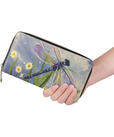 Purple Butterfly Print Purse Long for Handbags Wallet for Women PU Leather Clutch Zip Around Cards Phone Holder Watercolor Dr...