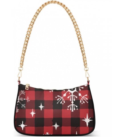 Women Small Shoulder Bag Red-plaid-snowflakes-christmas Girl Classic Purse Tote HandBag $19.54 Totes