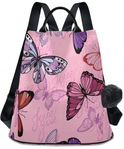 Pink Flying Butterflies Women Backpack Anti-theft Handbag Purse Travel Bag Fashion Shoulder Bags $21.99 Backpacks