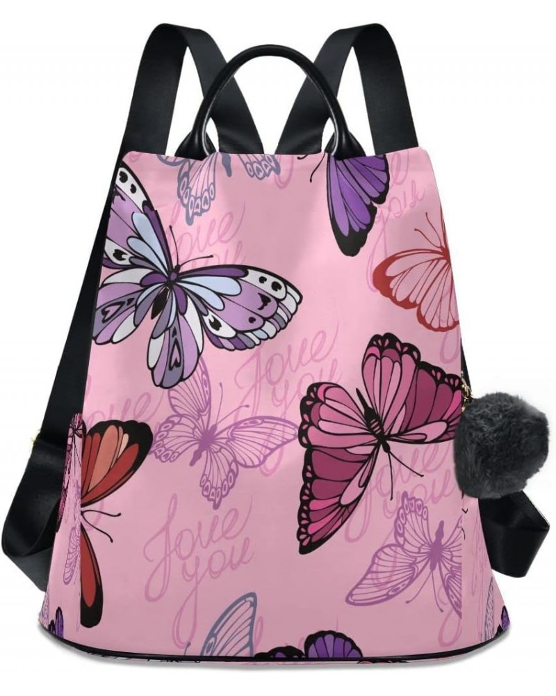 Pink Flying Butterflies Women Backpack Anti-theft Handbag Purse Travel Bag Fashion Shoulder Bags $21.99 Backpacks