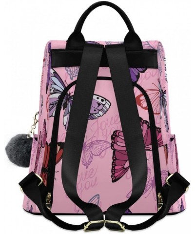 Pink Flying Butterflies Women Backpack Anti-theft Handbag Purse Travel Bag Fashion Shoulder Bags $21.99 Backpacks